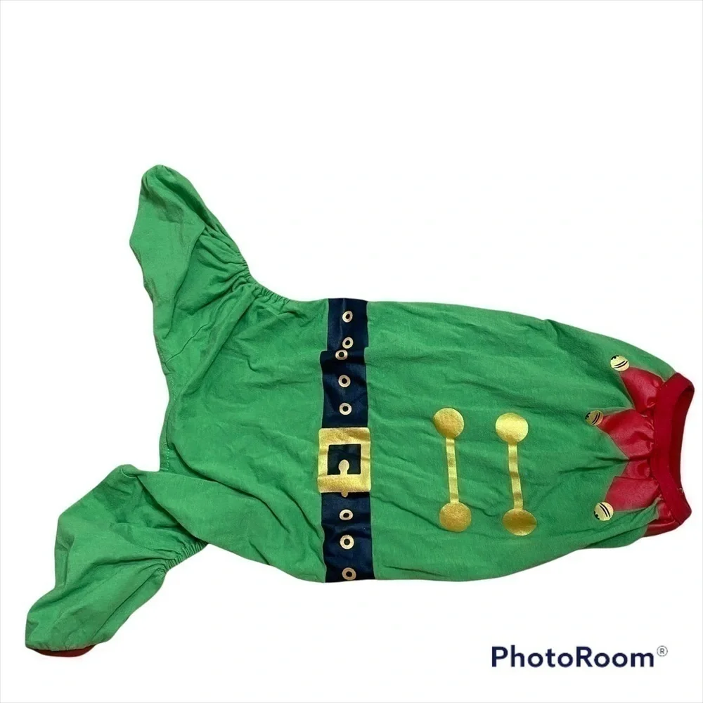 Dog Elf Pajama Medium Green Red Pet Clothing